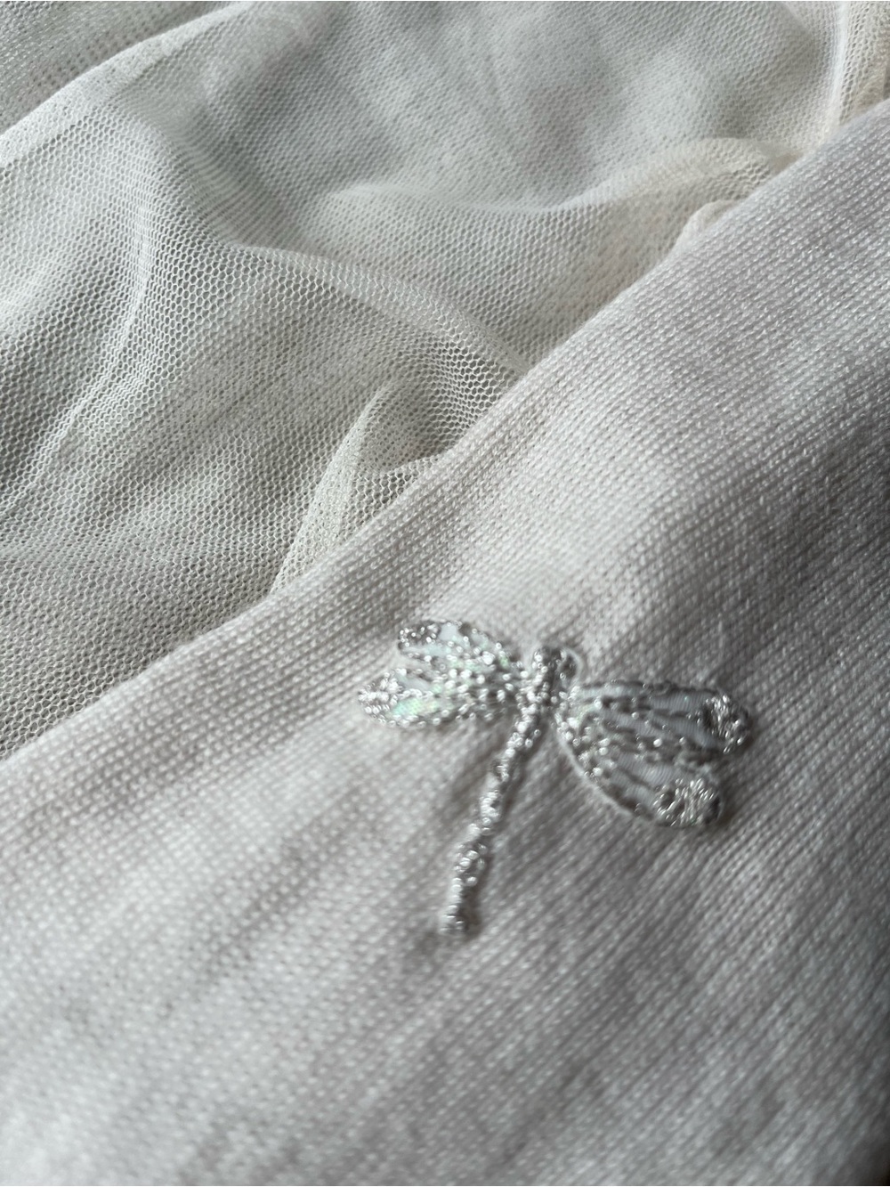 Ann Taylor Ivory Mesh Ruffle Cardigan with Pearl Buttons size medium - Picture 3 of 10